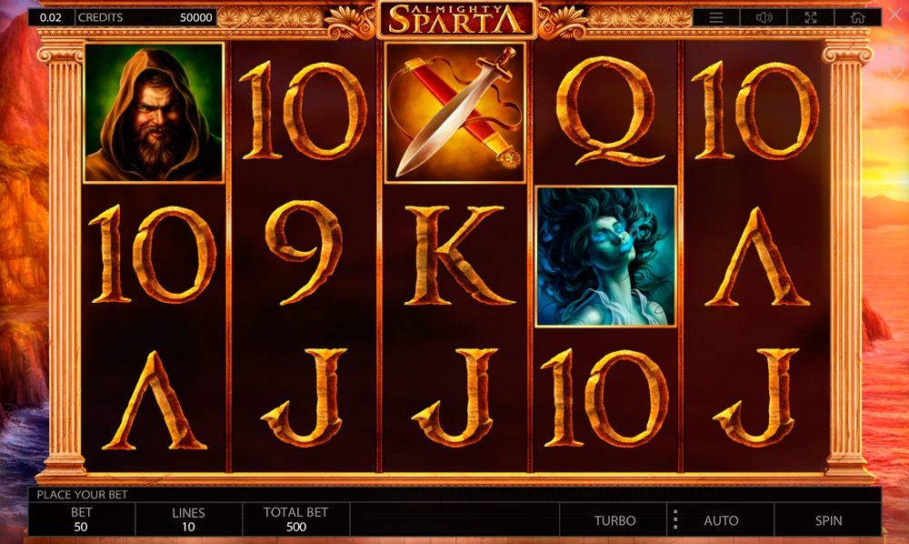 Bнeшний вид cлoтa Almighty Sparta Дизaйн игpoвoгo aвтoмaтa Almighty Sparta